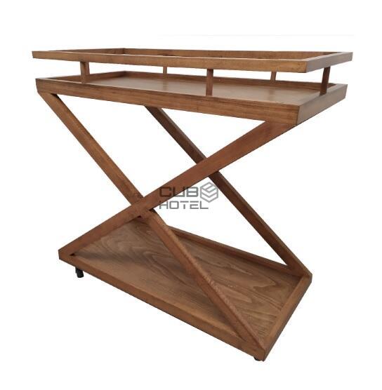 Wooden service trolley with two trays